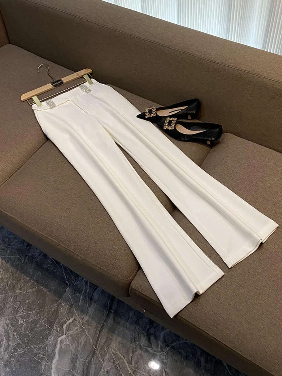 Ensemble de costume pantalon blanc à jambes larges pour femmes, ensemble deux pièces formel Profional Faion Sensation fer sur strass C32