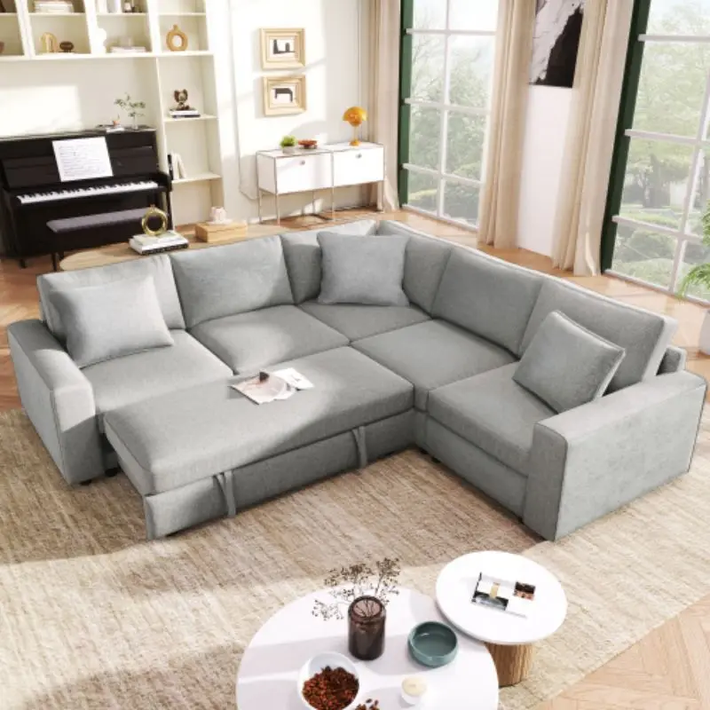 4-Seat L-shaped Modular Sofa with Thick Backrest and Seat Cushions, Suitable for Living Rooms, Offices