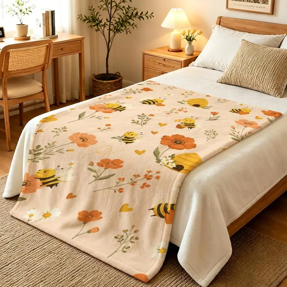 Honey Garden Bees Throw Blankets Soft Warm Flannel Blanket Bedding for Bed Living room Home Sofa