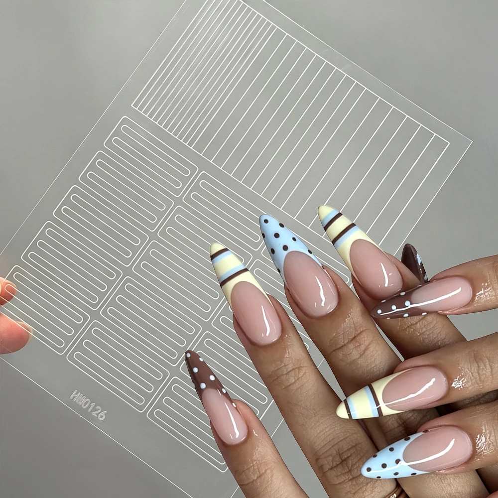 1Pcs Straight Lines Hollow Nail Art Stencils Sticker 3D Clear Plaid Strip Pattern French Nail Decal Professional Manicure Guides
