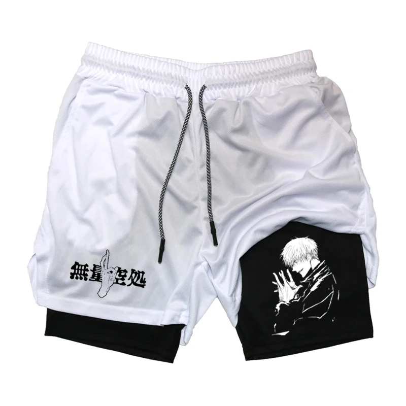 Men's Anime Compression Shorts Summer Gym Boxing Training Fitness2 in 1 Breathable Quick Dry Sports Shorts Casual Jogging Shorts