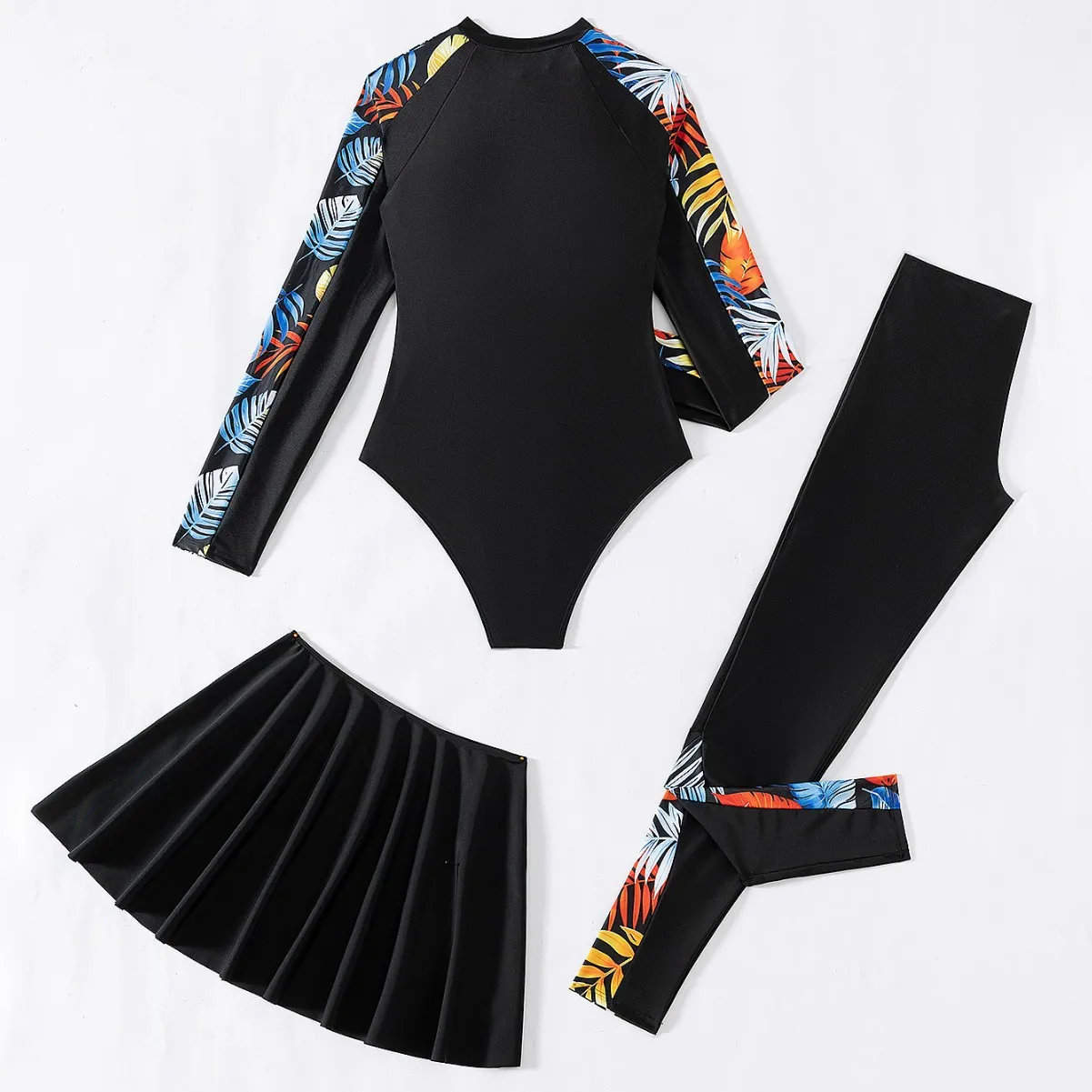 2025 новый, изготовленный на заказ европейский и американский женский бикини из трех частей с длинными рукавами и молнией спереди, мусульманский купальник