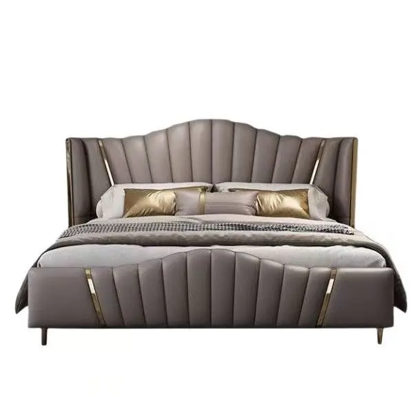 

！@Hot Sale Popular Modern Luxury Bedroom Furniture Set King Size Hotel Design Storage Drawers Queen Size Leather Bed