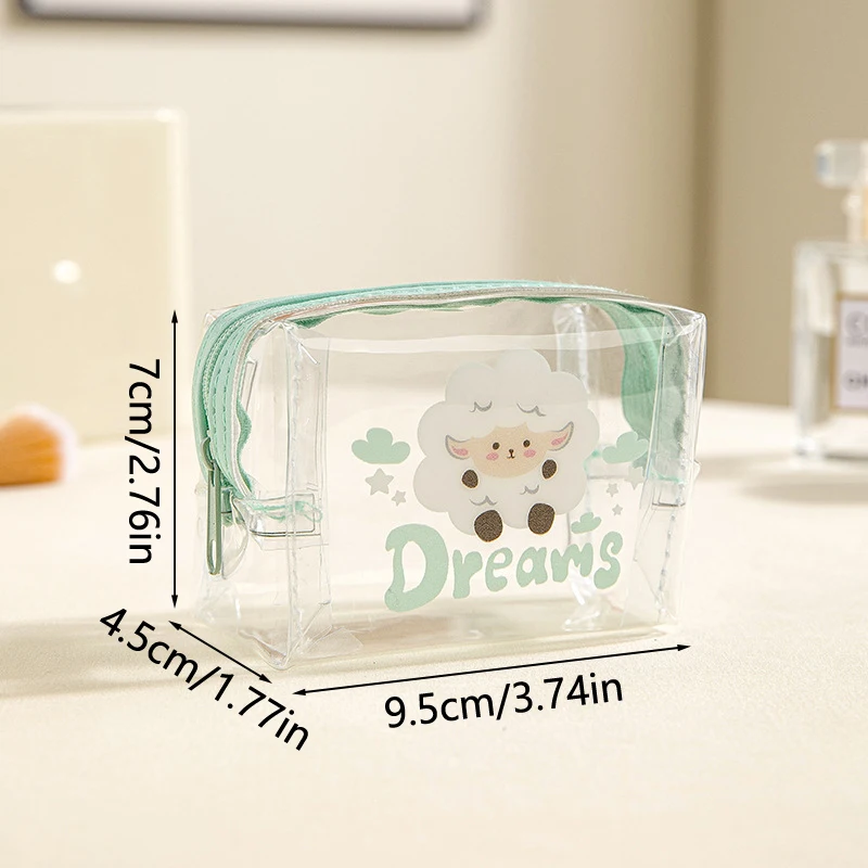Key Case with Cartoon Animal Design, Portable PVC Waterproof Earphone Pouch, Transparent Lipstick and Coin Purse