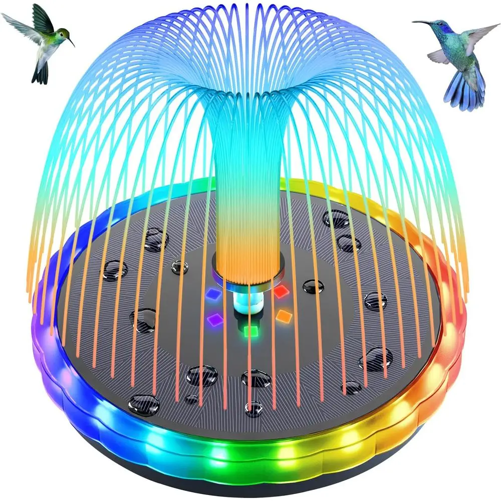 

Фонтан для птичьей поилки с питанием от 4-х батареек, 4000 мАч, цветные светодиодные огни, уличный водный фонтан с насосом и 7 насадками