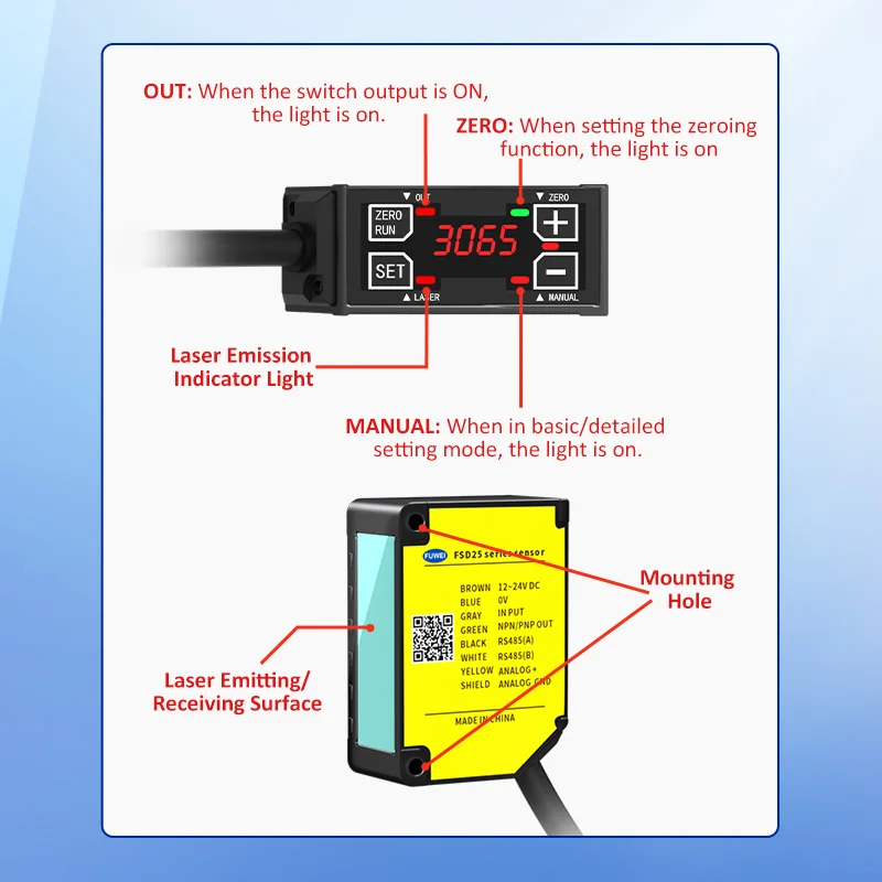 FSD25 LED digital screen Analog voltage 0-10V High precision 0.01mm Laser Displacement Measurement Sensor