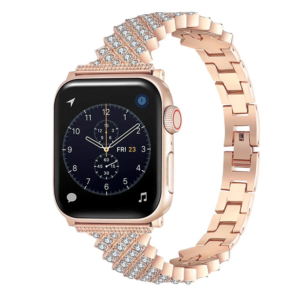 Correa de Metal + diamante para Apple Watch Ultra 3/2/1 11 10 9 8 7 6 5 4 SE3, pulsera de lujo IWatch 45mm 41mm 44mm 42mm 40mm 38mm