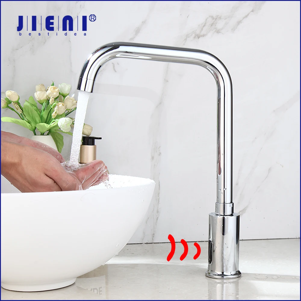 

JIENI Bathroom Basin Automatic Sensor Faucet Deck Mounted Stream Stainless Steel Touch Free With Hot And Cold Water Mixer Taps