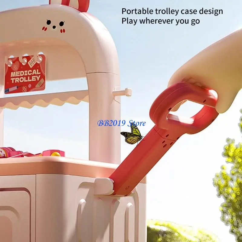 Q0kb crianças fingir médico playset realista instrumento médico carrinho brinquedo com acessórios para criança role play