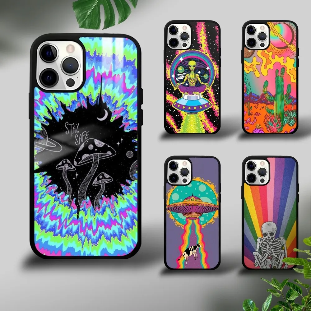 

Psychedelic hippie aliens Art Phone Case For iPhone 16 15 14 13 12 11 Pro Xs Max Mini Plus Celulares Hard Funda