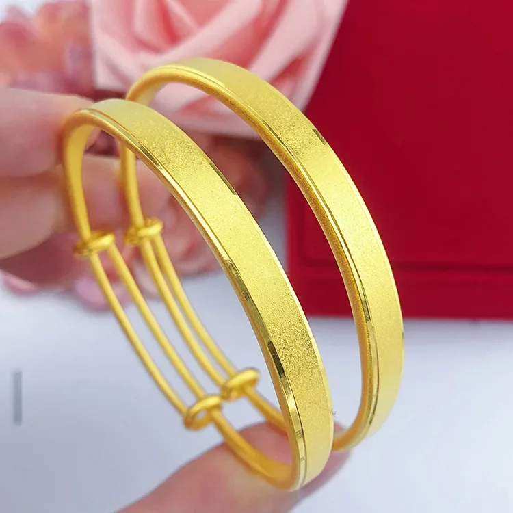 9999 Real Gold 24K Version Ancient Bracelet Simple Women's Fashion Push-pull Matte Printed Yellow Bracelet Women