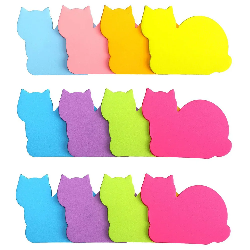 

12 Pcs Sticky Reminder Note Cat Notes Shaped Paper Notebook Portable Notepaper Adhesive Memo Pad