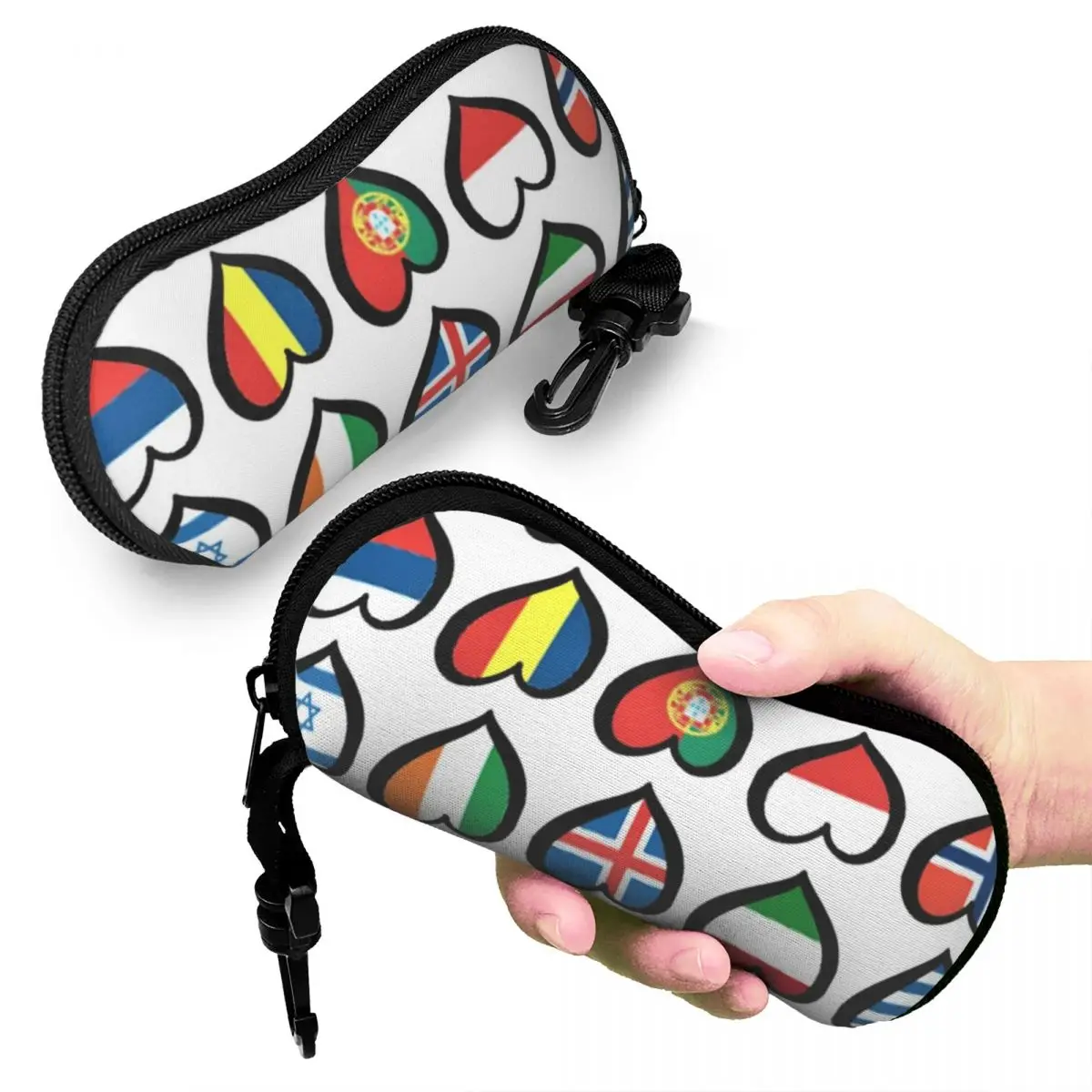 Eurovision Song Contest Flags Hearts Shell Glasses Case Protector Sunglasses Box Women Men Soft Eyeglasses Bag Pouch