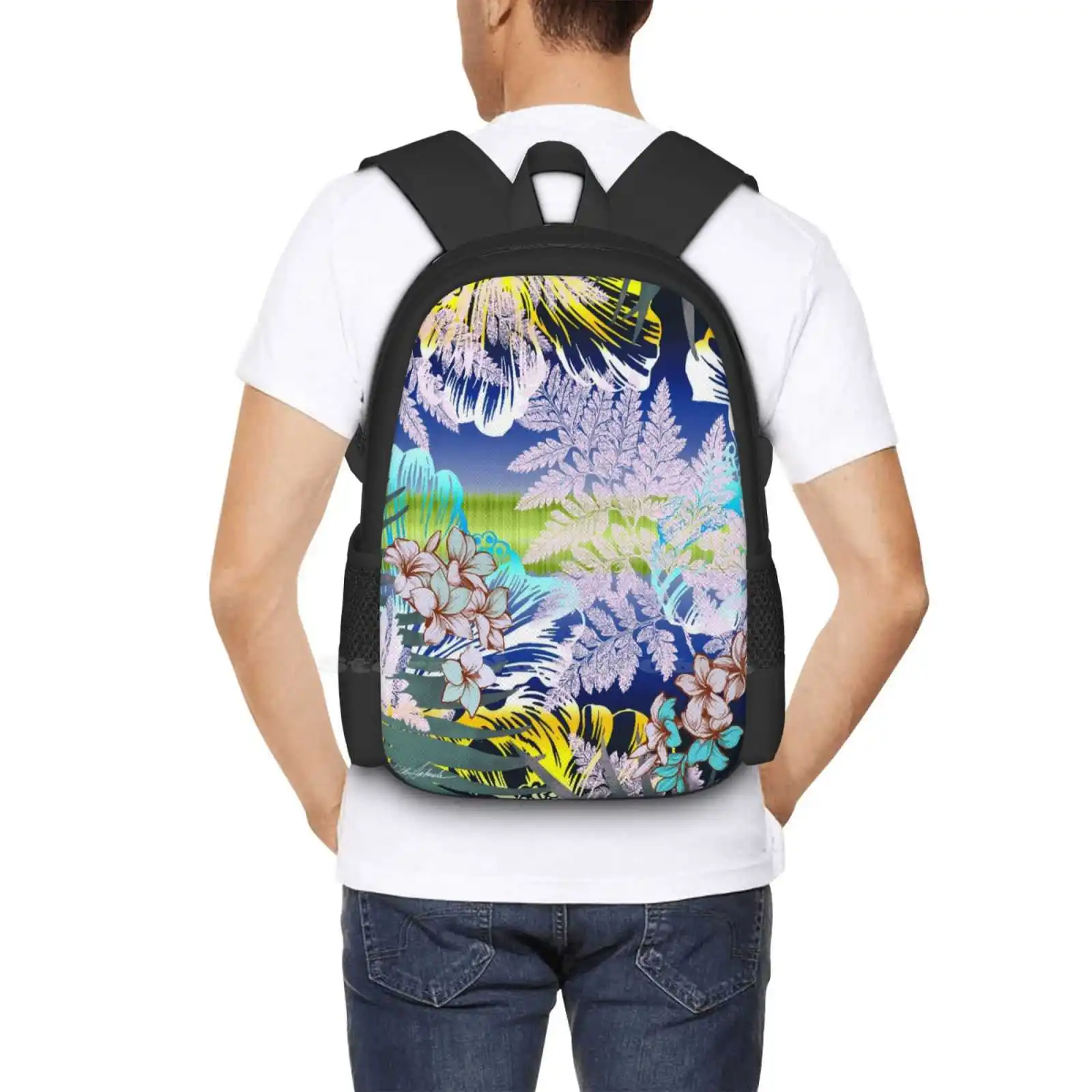 Spaß in der Sonne heißer Verkauf Schult asche Rucksack Mode Taschen tropischen Spaß Hawaii Aloha Blumen farne Palmblätter Regenwald Dschungel