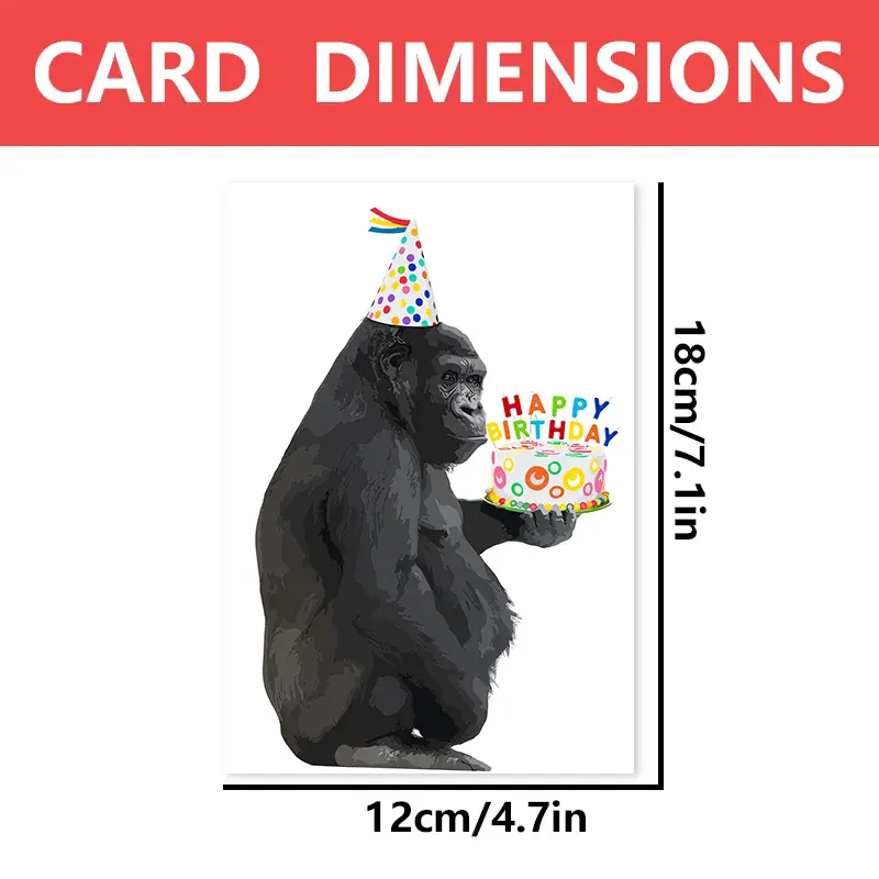 1 pc fun birthday card, creative gorilla cake pattern greeting card, the best gift for friends and family