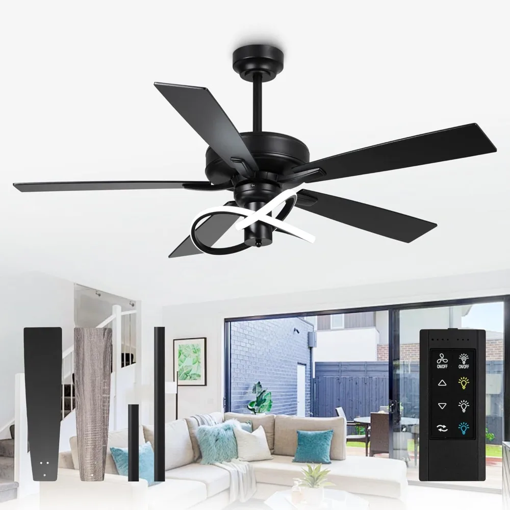 

Ceiling Fans with Lights, 52 Inch Chandelier Ceiling Fan with Light for Bedroom, Black Low Profile Outdoor Ceiling Fans for Pati