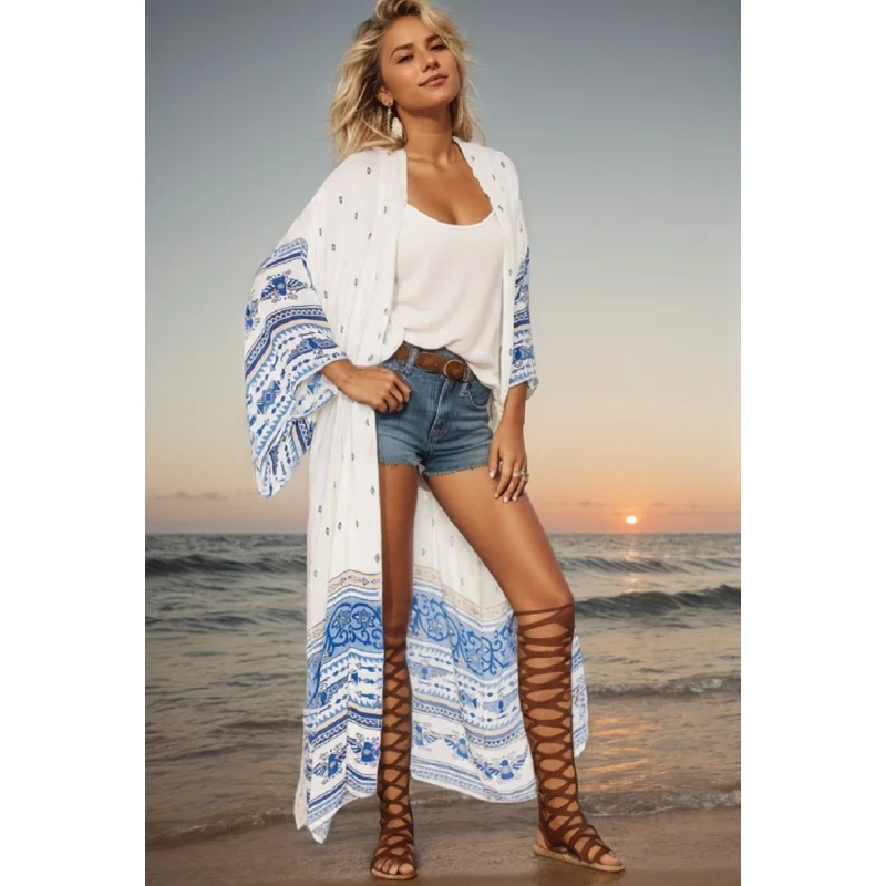 F4560 Letni damski szyfonowy kardigan Długa bluzka Bikini Cover Up Robe