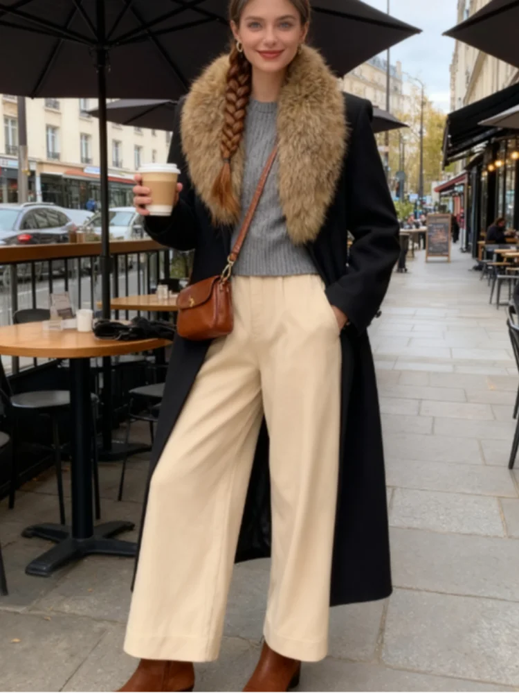 Cappotti lunghi in misto lana da donna Collo in pelliccia Nuove giacche Capispalla moda ingombranti in vita Inverno Donna elegante Abbigliamento casual quotidiano