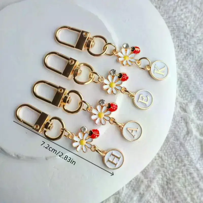 【New】Ladybug A-Z Alphabet Pendants Keyring Initials 26 Letters Keychains Handbag Ornaments DIY Girls Kids Jewelry Gifts