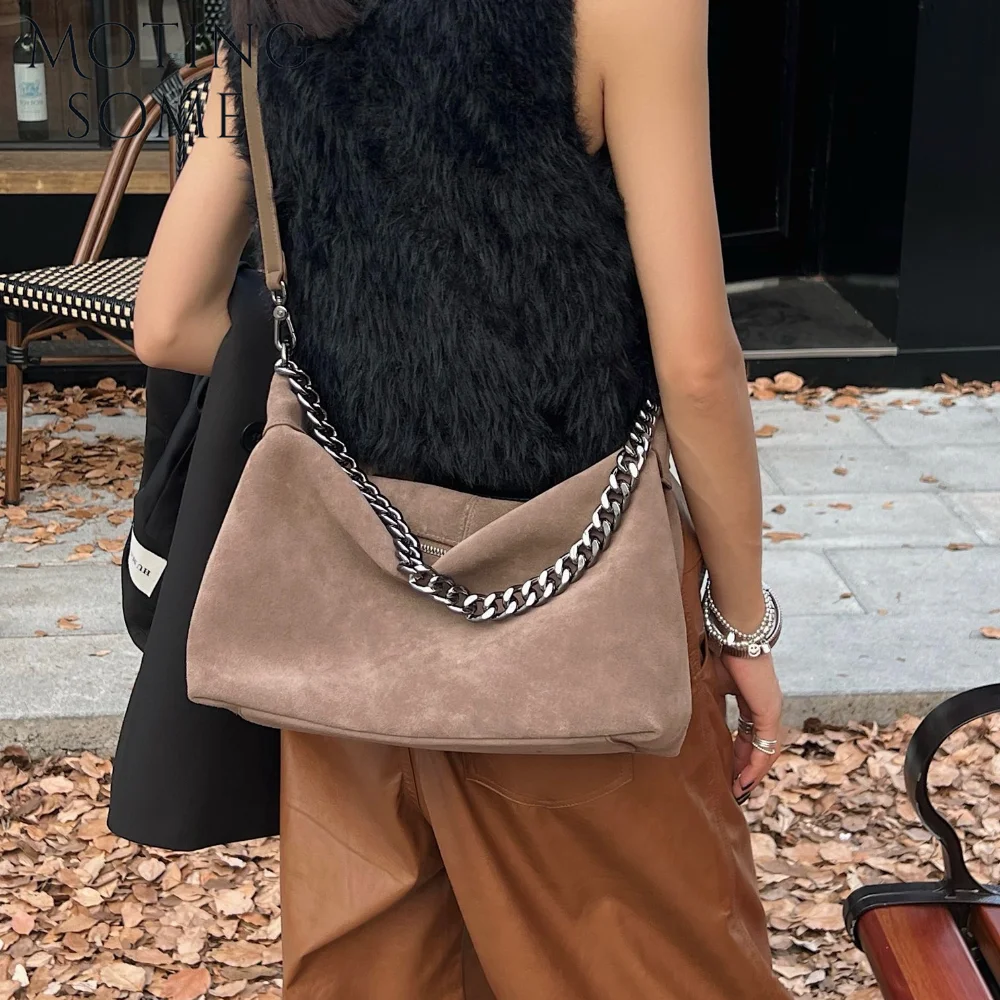 Motingsome Women Suede Leather Bag Chains Shoulder Handbag Autumn Fashion Luxury Designer Bags Chic Lady Trend Satchel 2024 New