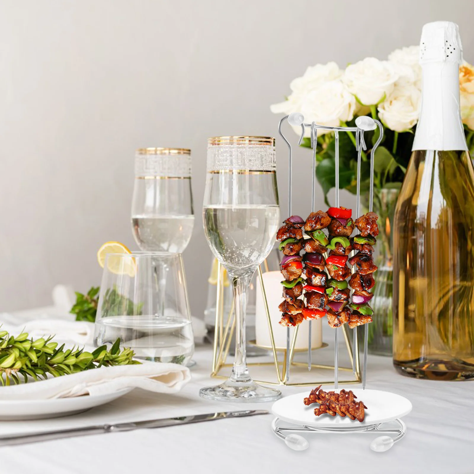 

1 комплект, вешалка для шампуров для барбекю из нержавеющей стали, практичная многоразовая подвесная стойка, легко чистящаяся, гриль для барбекю, держатель для еды на открытом воздухе