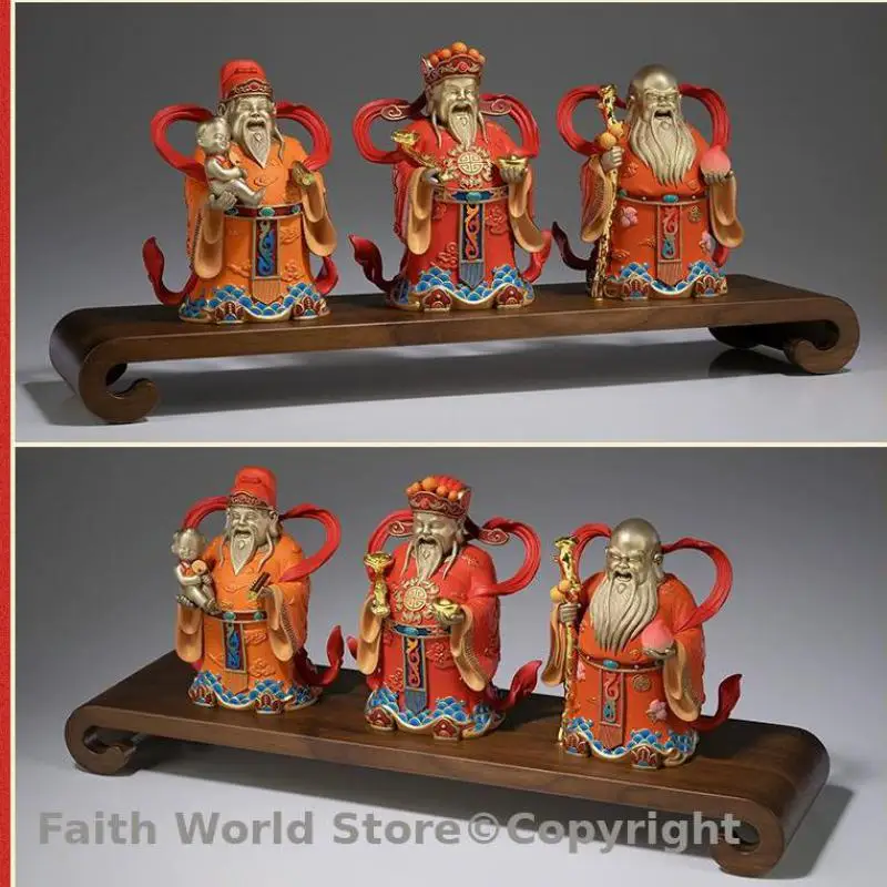 

FU LU SHOU high grade copper gods statue Good luck auspicious BOSS OFFICE HOME decor worship bless health bring wealth success