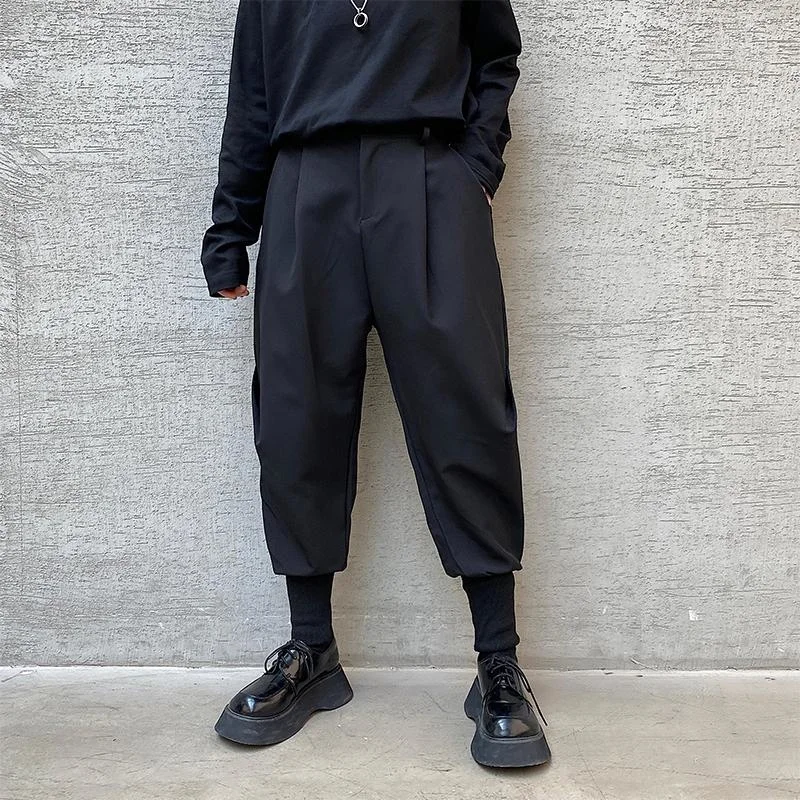 

Fashion Men Harem Pants Black Tapered Elastic Waist Trousers Cuffed Ankle Oversized