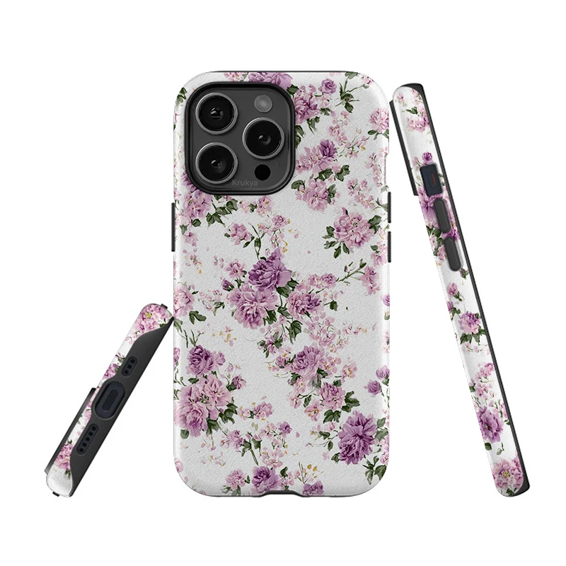 Krukya جراب هاتف آيفون X XR XS ماكس SE 2020 16 15 14 Plus 13 12 11 Pro Max الصلب PC طبقة مزدوجة غطاء زهرة الأكريليك