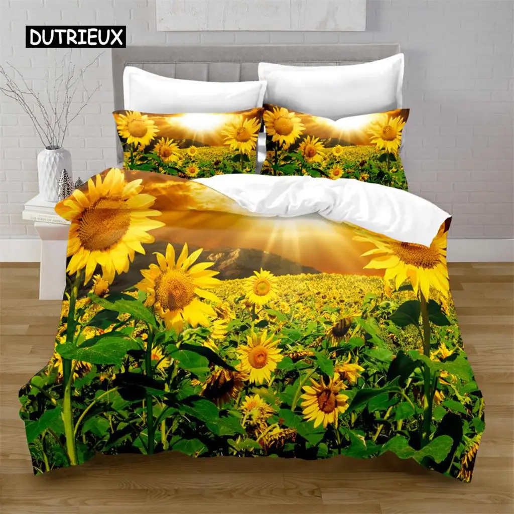 

Sunflower Duvet Cover Set Yellow Flowers Lush Sunflowers In The Field Bedding Set Microfiber Botanical Floral Print Quilt Cover