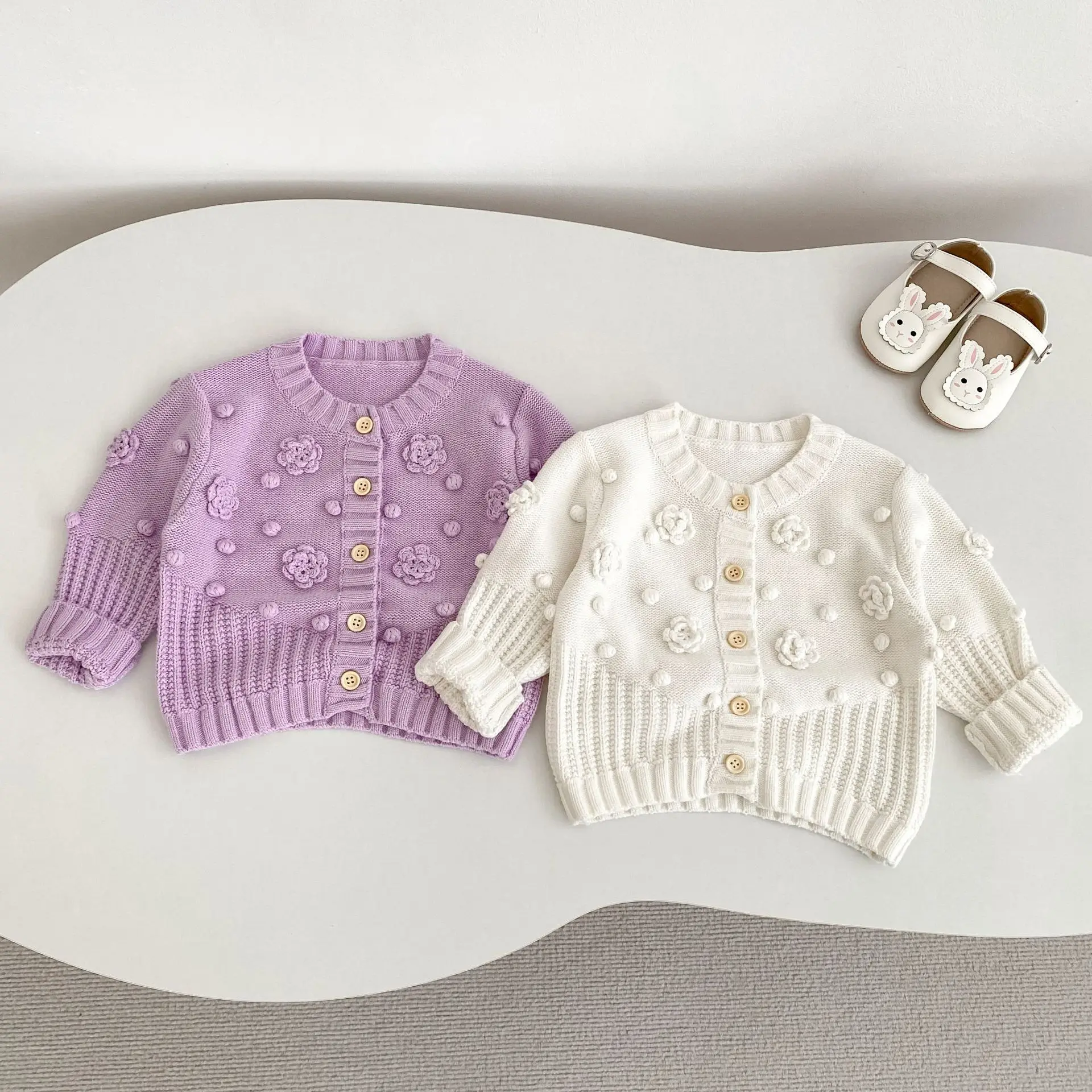 

2025 Autumn New Baby Girl Flower Knit Cardigan Kids Long Sleeve Coat Infant Girls Cotton Knitted Jacket Cute Children Clothes