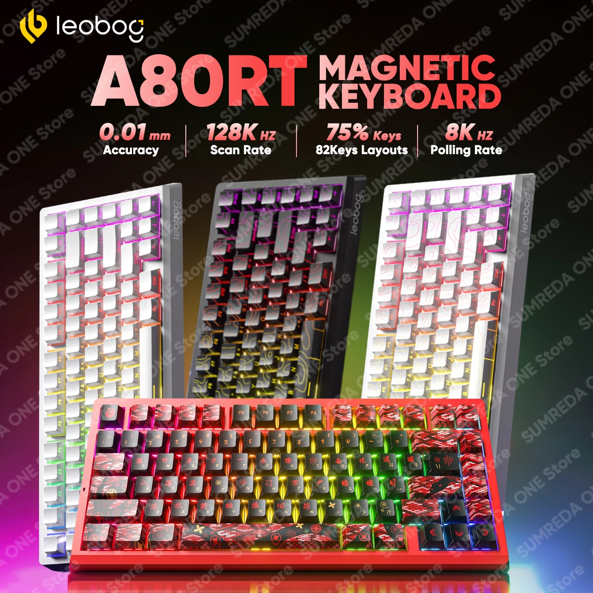 LEOBOG A80RT Ultra Wireless Magnetic Gaming Mechanical Keyboard 75% Layout RT0.01 Dual 8K Return RGB Hotswap Wired Game Keyboard