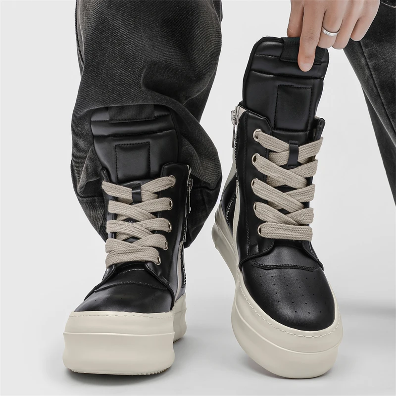 

Autumn and Winter High Top Sports Shoes Motorcycle Boots for Men Fashion Walking Lace Up Outdoor Non Slip Casual Footwear