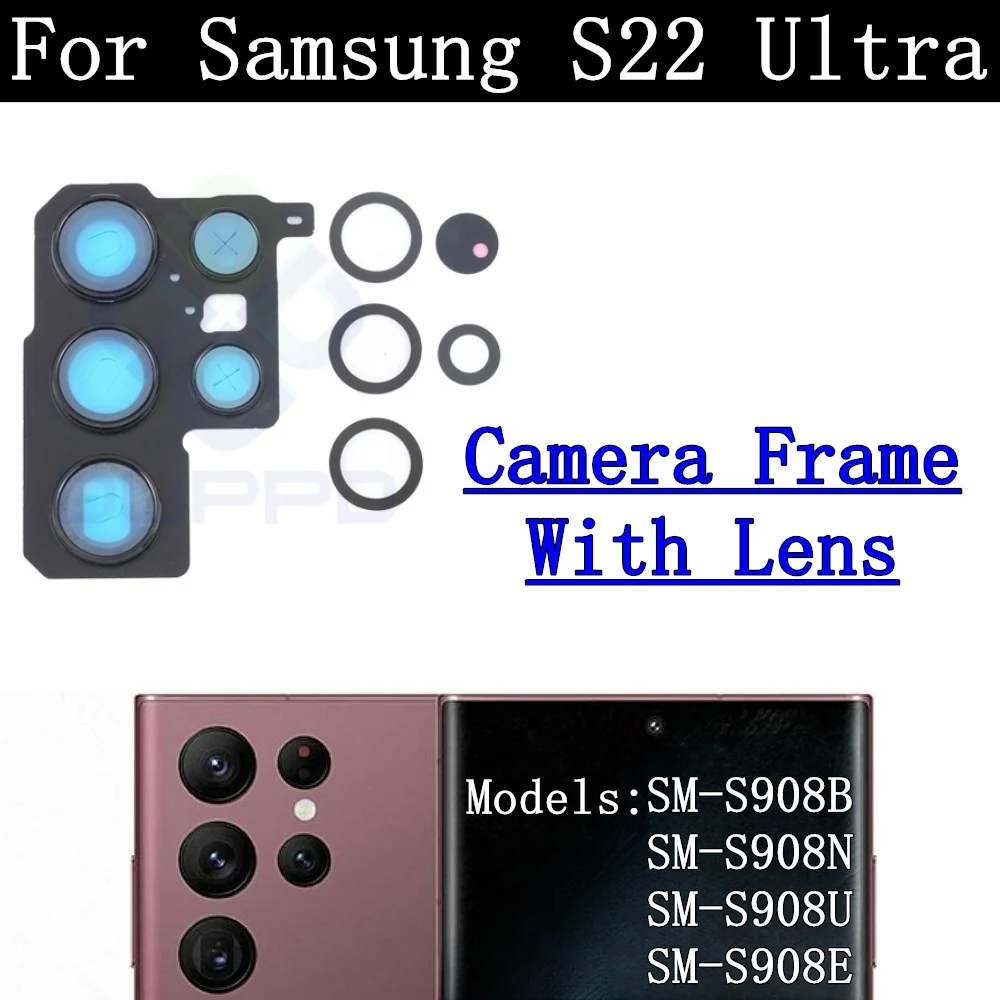 Rear Camera For Samsung Galaxy S22 Ultra Front Selfie Small Facing Main Wide Back Camera Module Flex Frame Glass Lens