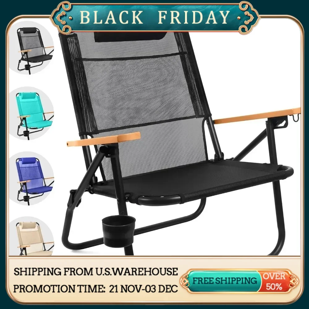 Beach Chair ，Premium Backpack Beach Chair for Adults with Backpack Straps - Foldable and Reclining Outdoor Chair with Cup Holder