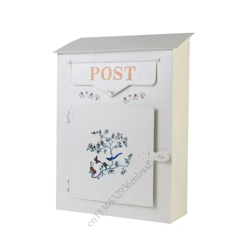 

K43D Decorative Iron Mailbox Featuring Bird Artwork Durable Outdoor Use Corrosion Resistant Finish High Capacity Mail Storage