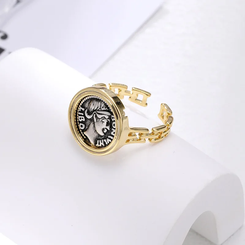 

French Coin Ring Women's – Vintage Open Adjustable Jewelry Gold Roman Emperor Minimalist Unique Stackable Fashion Gift