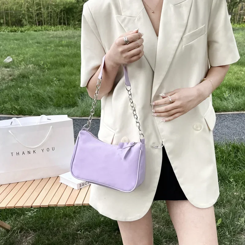 

Shoulder Bags Women Underarm Chain Bag PU Candy Colors Zipper Summer Simple Students Daily Casual Handbags OL Korean Style Chic
