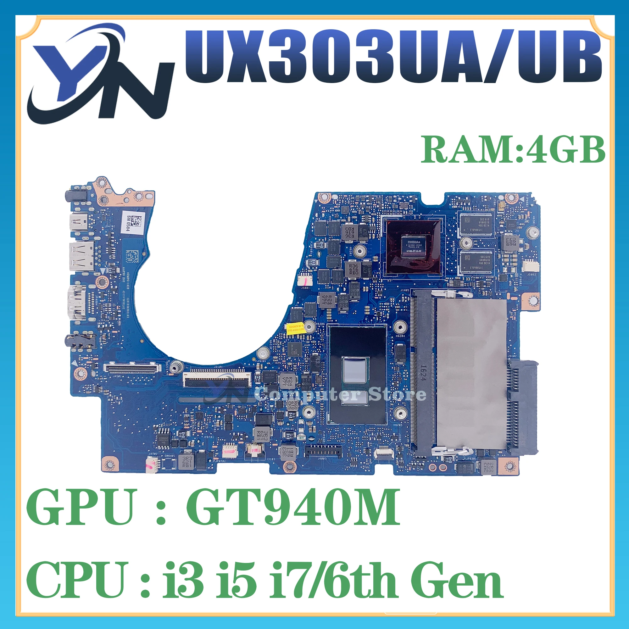 Ux303 Moederbord Voor Asus Ux303u Bx303ua Ux303ua Ux303ub U303ub U303ua Laptop Moederbord Met I7-6500U I5-6200U 4Gb Gt 940M