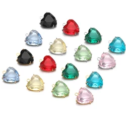 5pcs Stainless Steel Single hole Heart Crystal Glass Charms for DIY Jewelry Exquisite Necklace Bracelet Making Earrings Findings