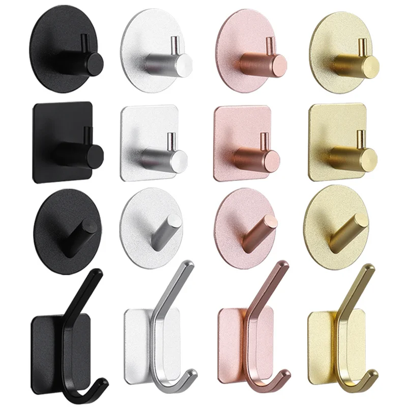 Self-adhesive Bathroom Hook Key Bag Shower Door Robe Towel Adhesive Hanger Kitchen Accessories For Organizer Wall Stickers Hooks