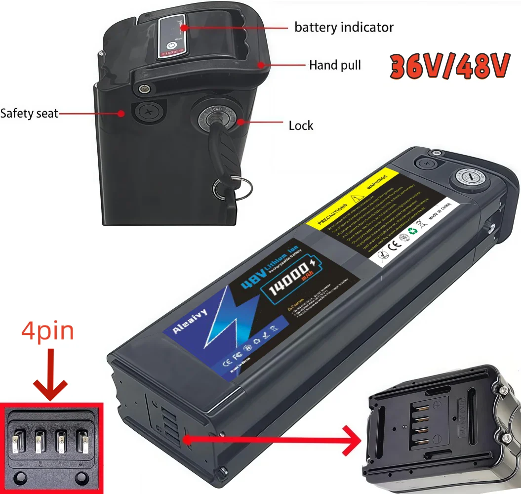 NEW 36V 48V Silverfish Folding Lithium-ion Battery 10Ah-16Ah - Bottom Discharge with BMS Protection for JINGHMA Electric Scooter
