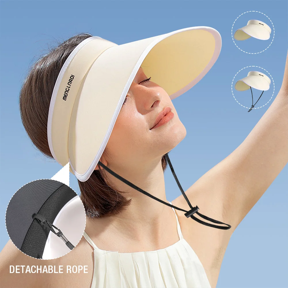 Summer Beach Caps Fashion Wide Brim Visor Empty Top Adjustable Cap Sun Protection Outdoor Hiking Sport Travel Sun Hat for Women