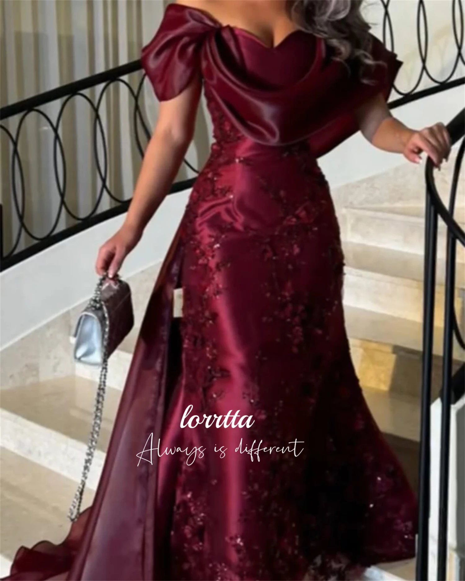 Lorrtta Party Dress Deep Red Elegant Evening Fishtail Cut Prom Womens Dresses for Special Occasions Robes De Cocktail Customized