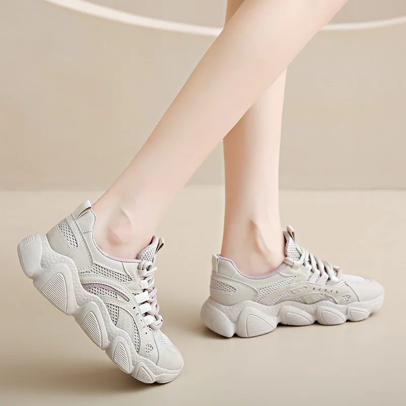 2025 Women Mesh Sneakers Lace-Up Canvas Sneakers Women Summer Platform Shoes Breathable Casual Women Sport Woman Designer Shoes