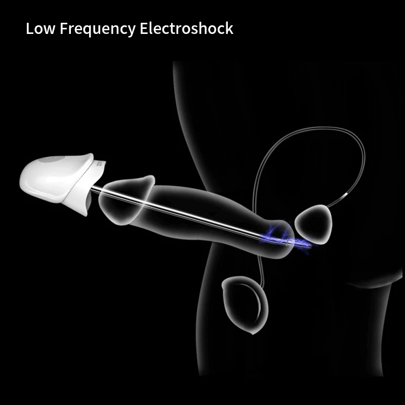 تهتز وصوت الإحليل الكهربائي من الفولاذ لإدخال مجرى البول، التمدد، الاستمناء - لعبة الجنس للبالغين للرجال للتمزح