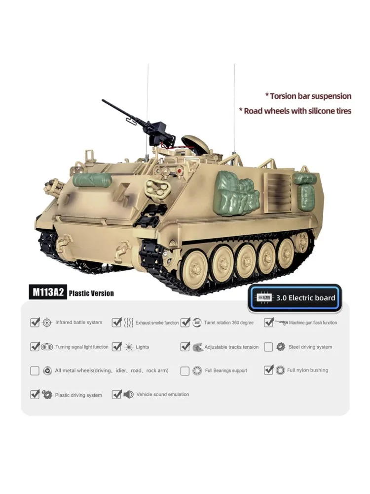 EU-Lager RC-Panzer 1/16 Militär M2412-C M113A2 APC mit 360-Grad-Drehung des Geschützturms, Infrarot-LED-Licht, Sound, Ferngesteuertes Panzer-Spielzeug