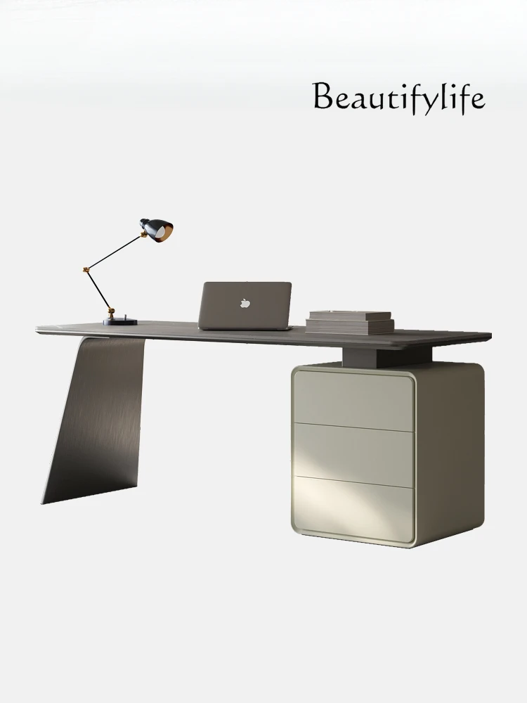 Italian minimalist rock slab desk light luxury modern home study high-end computer office consultation desk