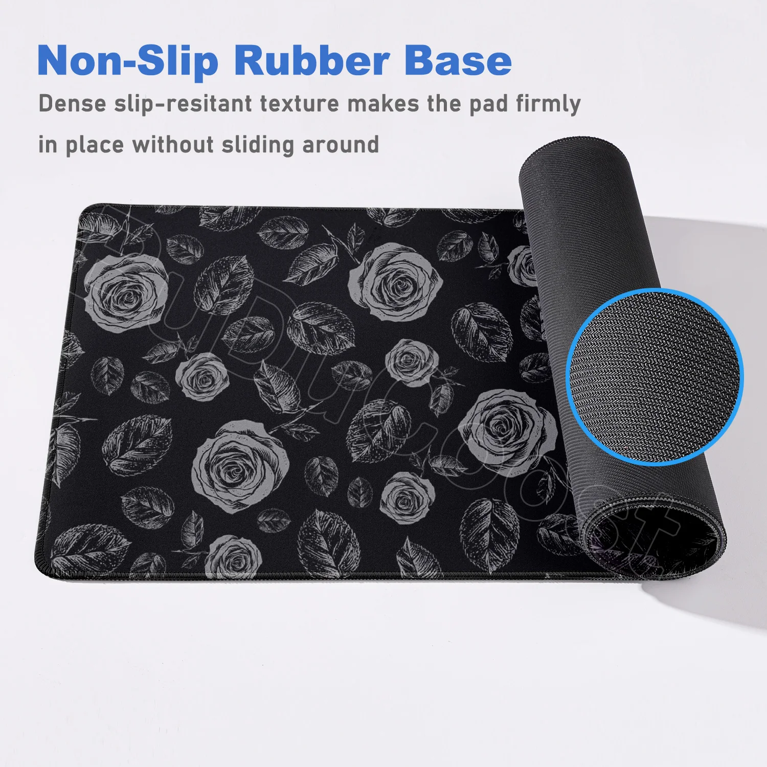 Floral Pattern Mouse Pad HD Black Vintage Flowers XXL Home Computer Large Mousepad Playmat Soft Office Non-Slip Carpet Table Mat