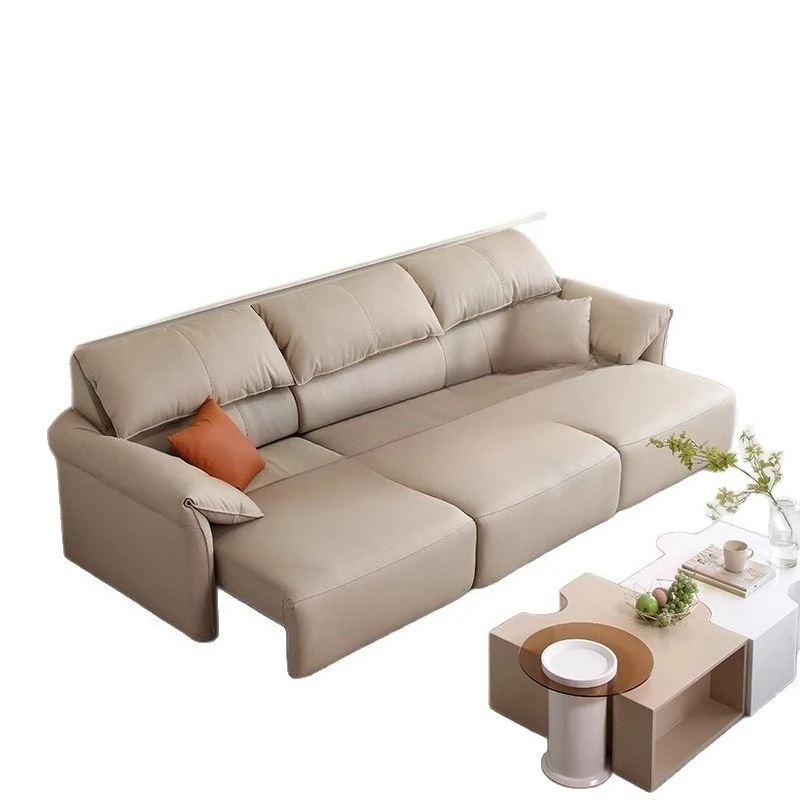 

Кожаный диван с нулевой стеной, выдвижной электрический диван-кровать, многофункциональный двойного назначения, домашний кинотеатр, гостиная, три человека