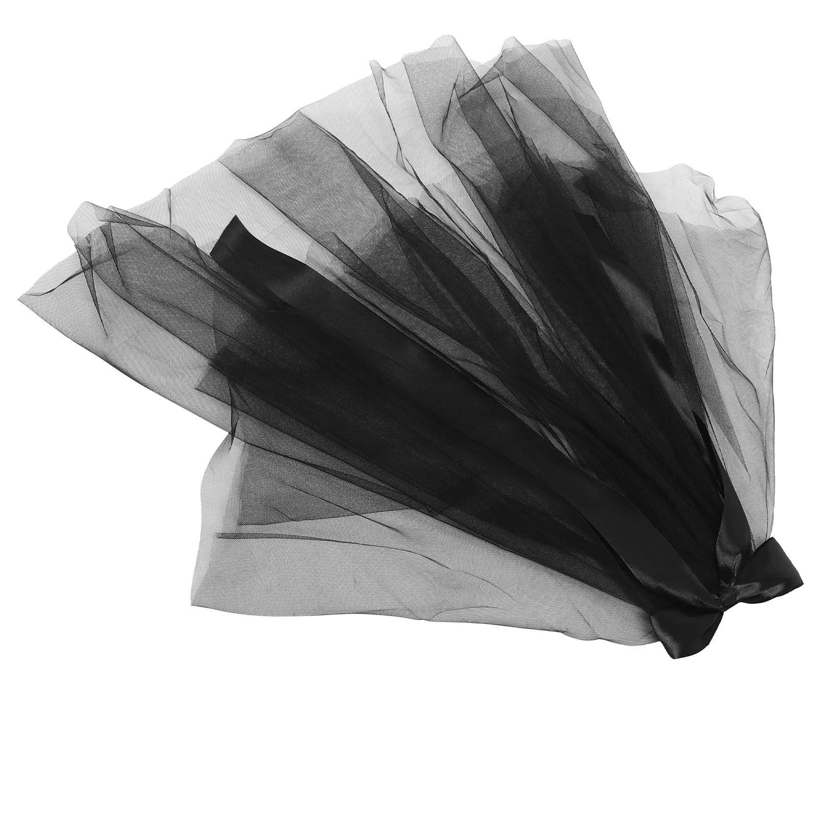 Schwarzer Geister-Hochzeitsschleier mit großer Schleife und Knoten, leichtes Halloween-Kostüm, Brautaccessoire, kurze Taillenlänge für Frauen, Cosplay